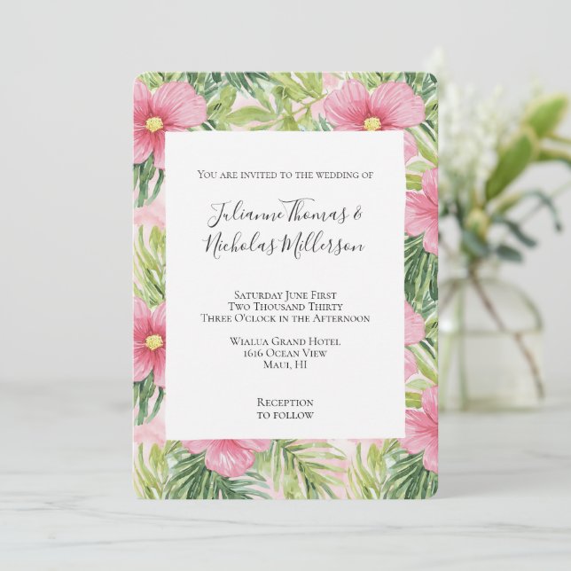 Invitation Mariage de fleurs rose tropicale (Debout devant)