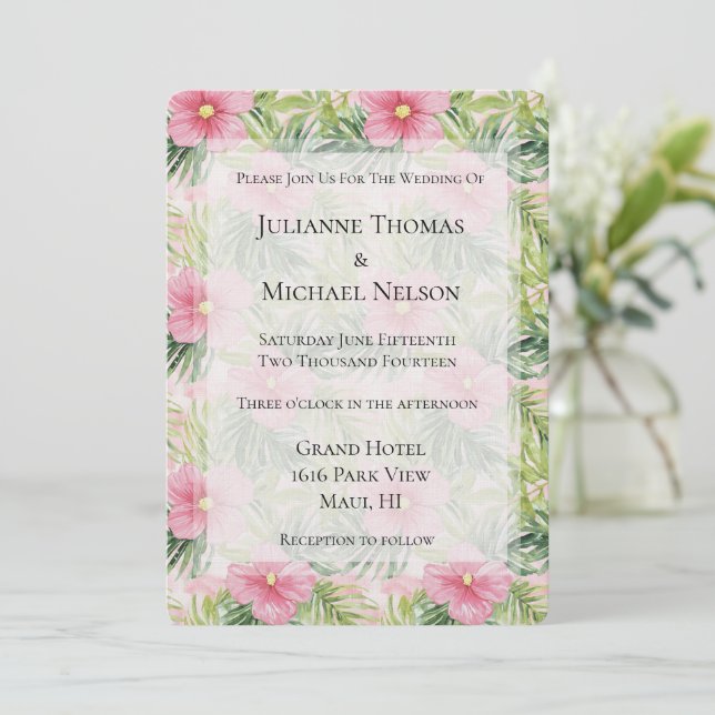 Invitation Mariage de fleurs rose tropicale (Debout devant)