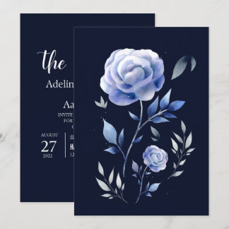 Invitation mariage de fleurs roses bleu poussiéreux