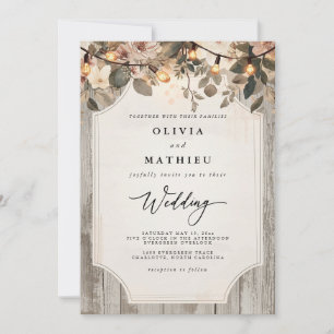 Invitation Mariage de fleurs rustiques de bois