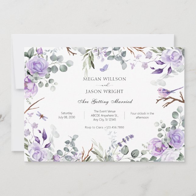Invitation Mariage de fleurs rustiques violettes (Devant)