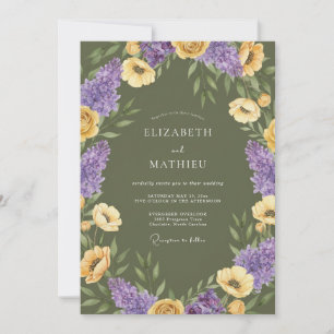 Invitation Mariage de Fleurs Sauvages Artistiques Vert Olive