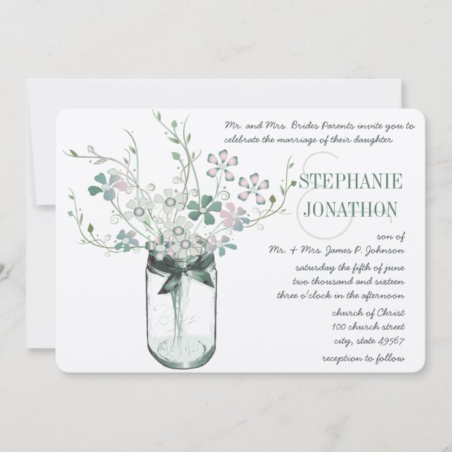 Invitation Mariage de fleurs sauvages Mint Blush Pink Mason J (Devant)
