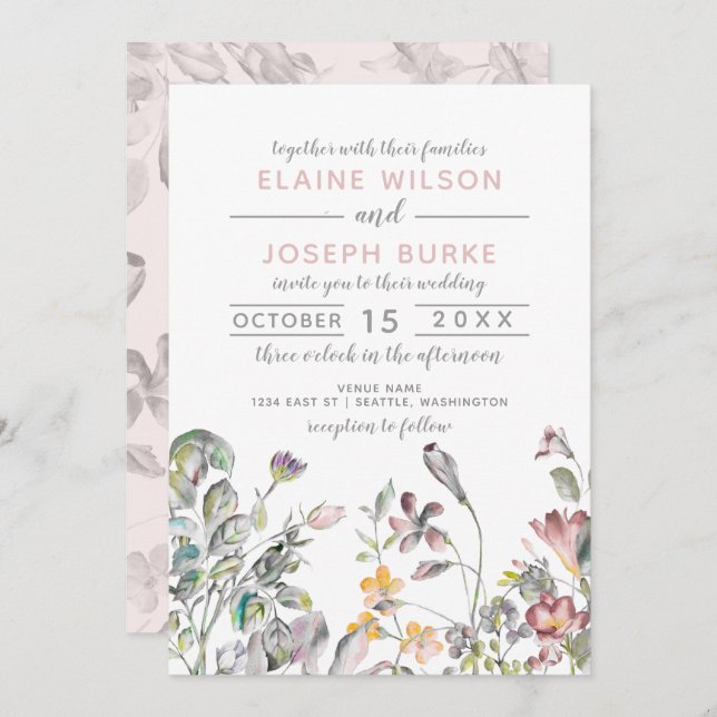 Invitation Mariage de fleurs sauvages rustiques (Devant / Derrière)