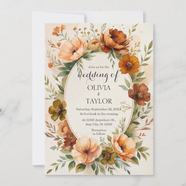 Invitation Mariage de fleurs Vintages chaudes (Devant)