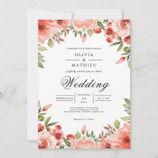 Invitation Mariage de floraison botanique de corail