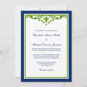Invitation Mariage de Flourish de bleu marine et de vert