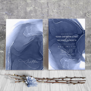 Invitation Mariage de flux d'encre bleu ID762