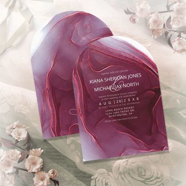 Invitation Mariage de flux d'encre Burgundy Arch ID762 (Créateur téléchargé)