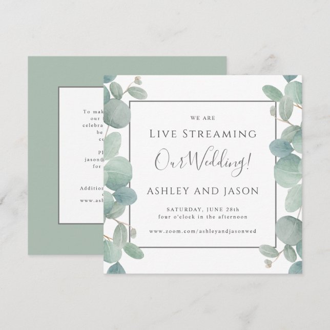 Invitation Mariage de flux en direct Eucalyptus Watercolor (Devant / Derrière)