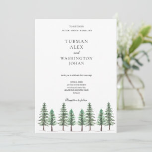 Invitation Mariage de forêt de pins d'aquarelle