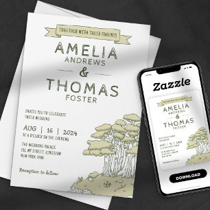 Invitation Mariage de forêts de bois géologiques à la main