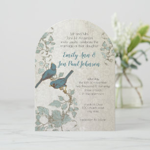 Invitation Mariage de forme arc Inséparables bleu argenté