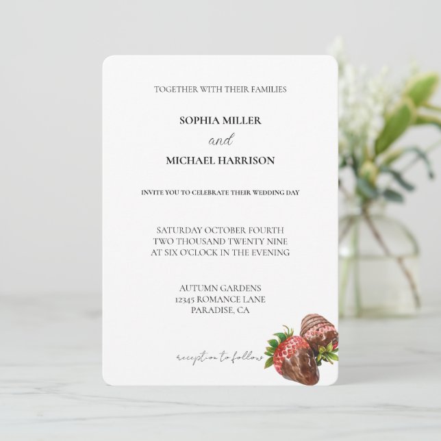 Invitation Mariage de fraises de chocolat (Debout devant)