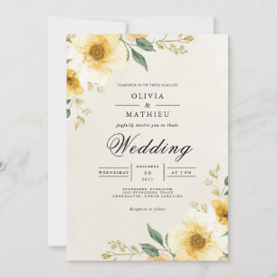 Invitation Mariage de frontière floral jaune pâle
