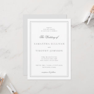 Invitation Mariage de frontière gris blanc intemporel