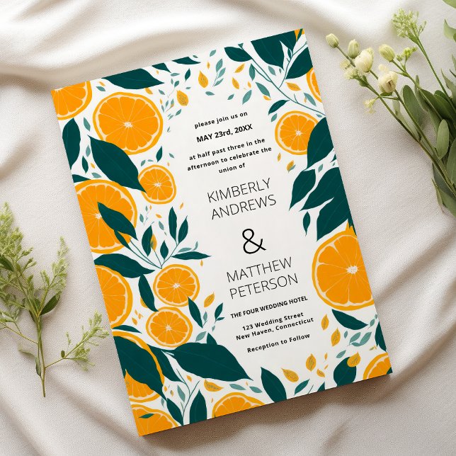 Invitation Mariage de fruits d'oranges botaniques fraîches d' (Fresh summer botanical oranges fruit Wedding )