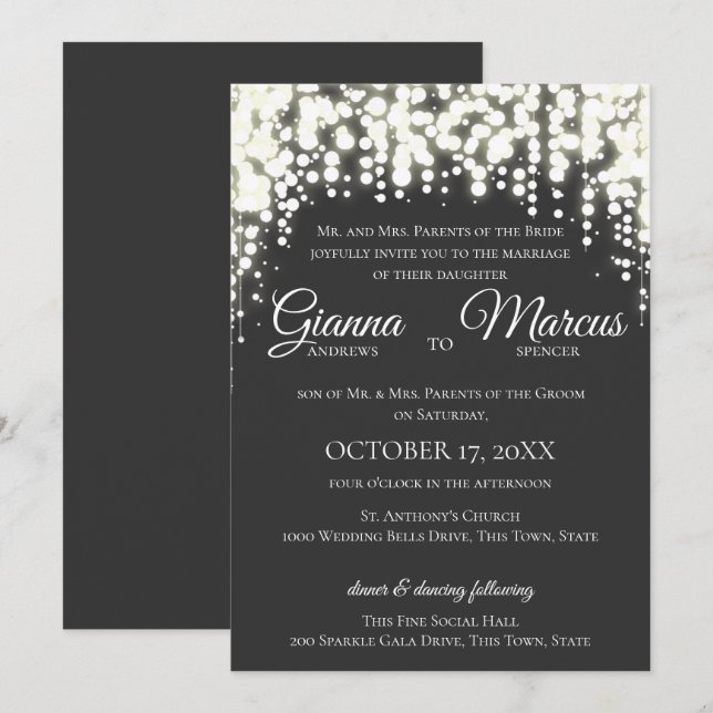 Invitation Mariage de gala des lumières étincelantes (Devant / Derrière)