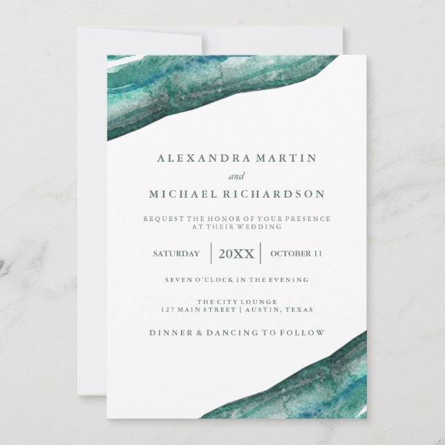 Invitation Mariage de géoode Turquoise aquarelle (Devant)
