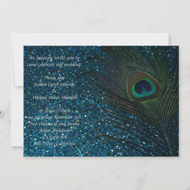 Invitation Mariage de Glittery Aqua Peacock (Devant)