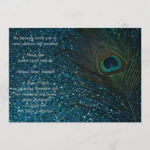 Invitation Mariage de Glittery Aqua Peacock