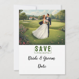 Invitation Mariage de golf avec la mariée et le marié à la ma