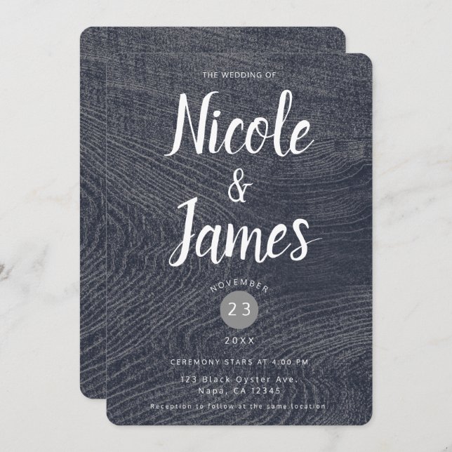 Invitation Mariage de graine en bois bleu rustique minimalist (Devant / Derrière)