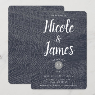 Invitation Mariage de graine en bois bleu rustique minimalist