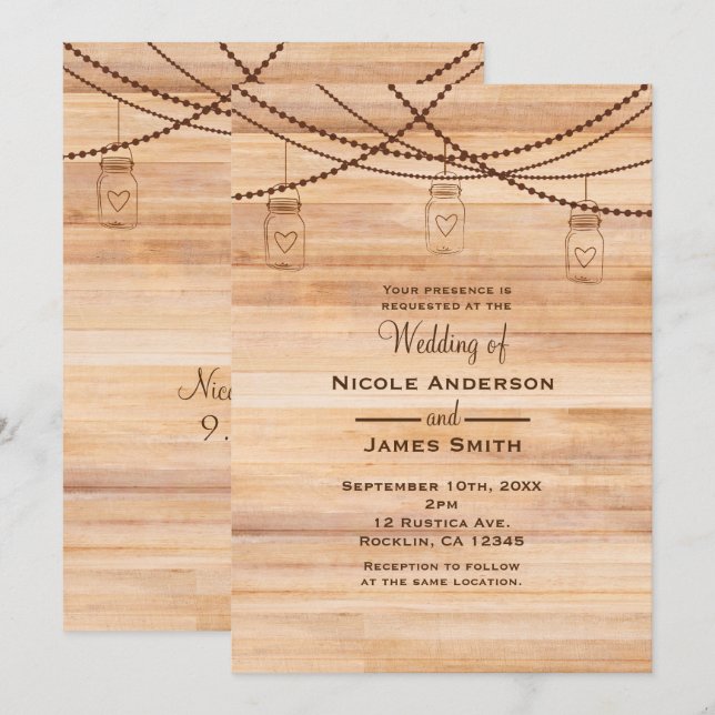 Invitation Mariage de grange en bois rustique de campagne et  (Devant / Derrière)