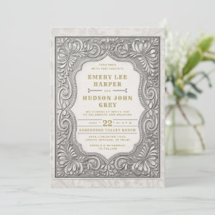 Invitation Mariage de grange robuste en cuir à outils du pays