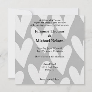 Invitation Mariage de Grey and White Hearts