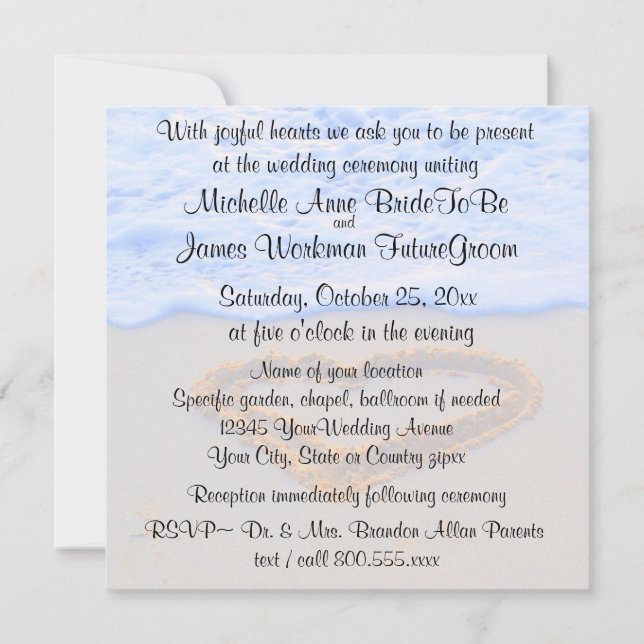 Invitation Mariage de Heart in Sand Beach avec RSVP (Devant)