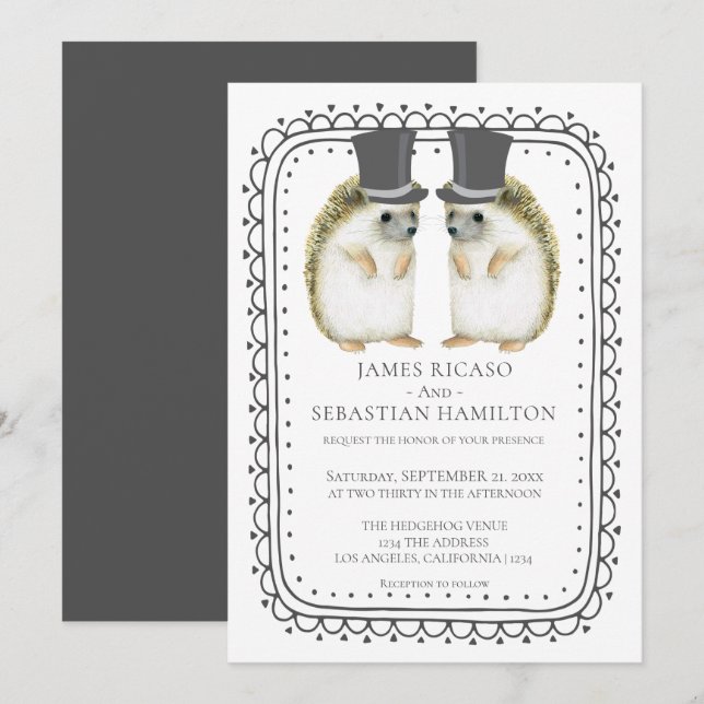 Invitation Mariage de Hedgehog Cute Gay Grooms (Devant / Derrière)
