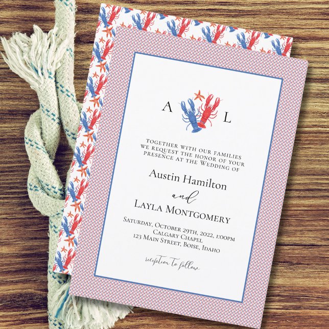 Invitation Mariage de homard d'amour nautique (Créateur téléchargé)