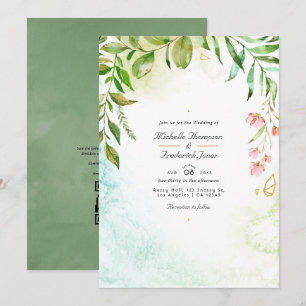 Invitation Mariage de jardin à code QR de verdure cristal géo