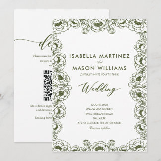 Invitation mariage de jardin à motifs floraux vert olive en c