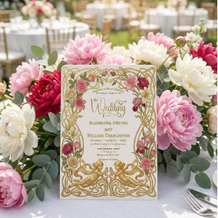 Invitation Mariage de jardin angélique baroque romantique vin