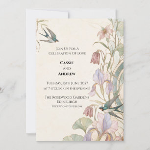 Invitation Mariage de jardin Art Nouveau Hirondelle Iris