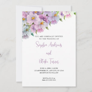 Invitation Mariage de jardin blanc Fleur sauvage violet et bl