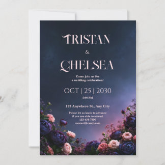 Invitation Mariage de Jardin de Pivoine Indigo de Minuit