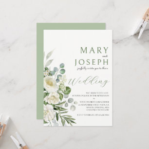 Invitation Mariage de jardin extérieur aux fleurs vert sauge