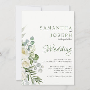 Invitation Mariage de jardin extérieur aux fleurs vert sauge