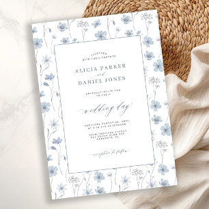 Invitation Mariage de jardin fleuri bleu poussiéreux de fleur