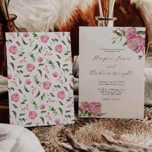 Invitation Mariage de jardin fleuri rose