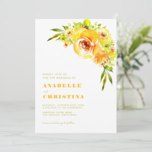 Invitation Mariage de jardin floral aquarelle jaune et vert