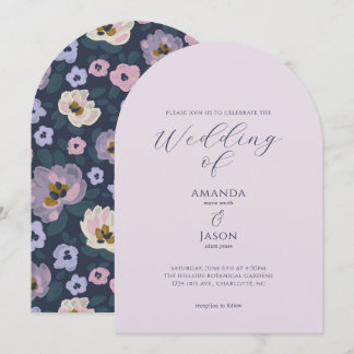Invitation Mariage de jardin floral bleu et violet romantique