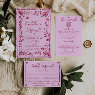 Invitation Mariage de jardin floral dessiné au style rétro ro