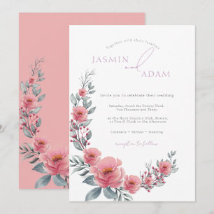 Invitation Mariage de jardin floral rose pâle élégant