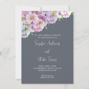 Invitation Mariage de jardin gris Fleur sauvage violet et ble