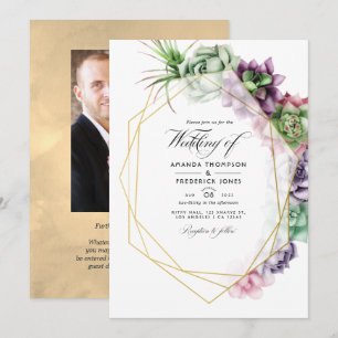 Invitation Mariage de jardin Herbier de succulentes géométriq